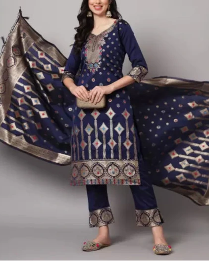 Women Cotton Silk Kurta Pant Dupatta Set-KYAMSTORE