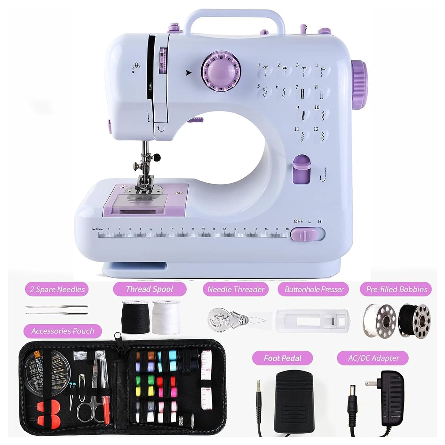Portable Mini Electric Sewing Machine | 12 Built-In Stitches, 2-Speed with Accessory Kit-KYAMSTORE