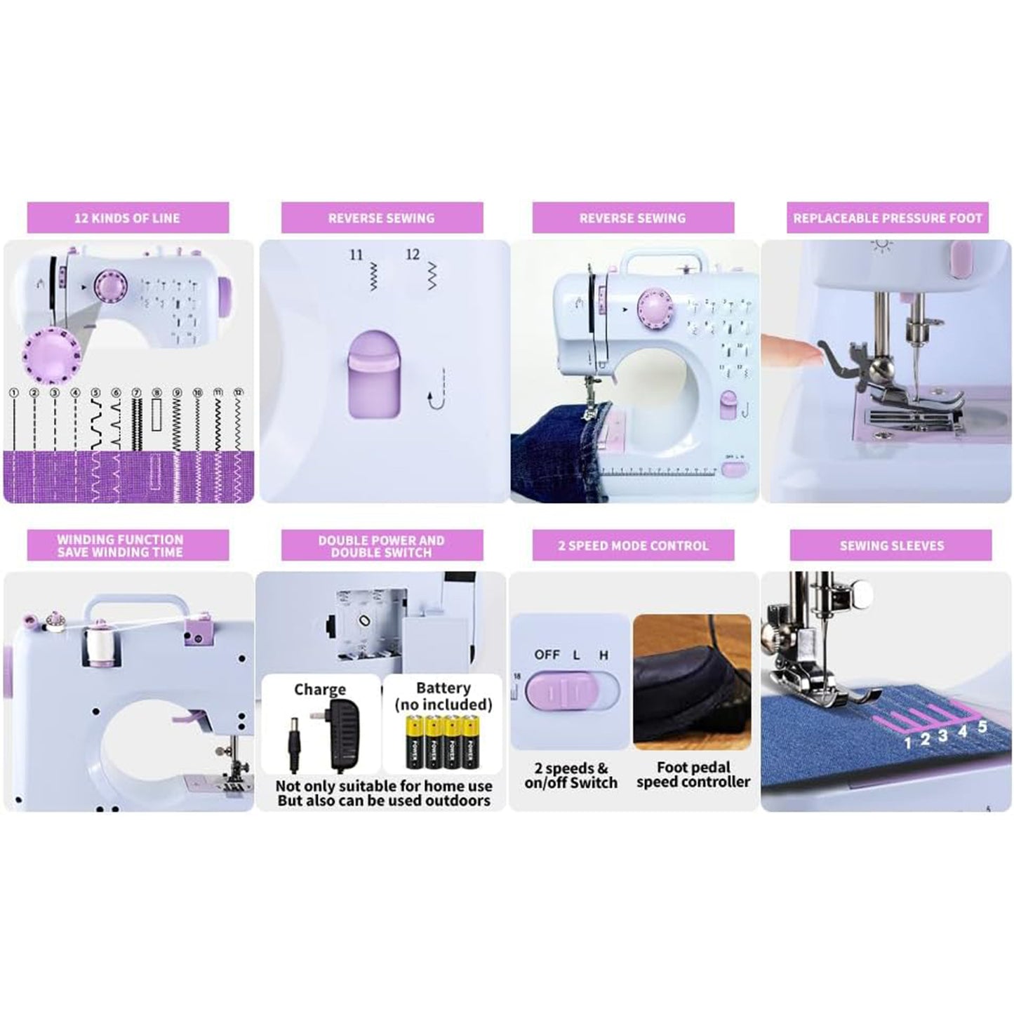 Portable Mini Electric Sewing Machine | 12 Built-In Stitches, 2-Speed with Accessory Kit-KYAMSTORE