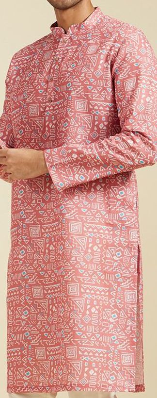 Geometric Printed Mandarin Collar Straight Kurta-KYAMSTORE
