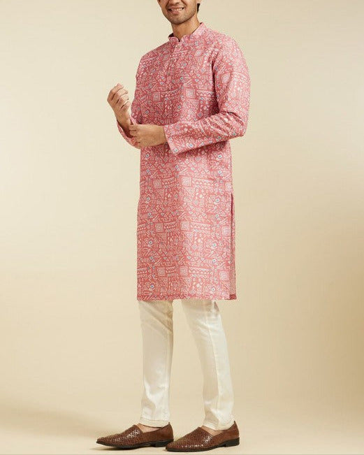Geometric Printed Mandarin Collar Straight Kurta-KYAMSTORE