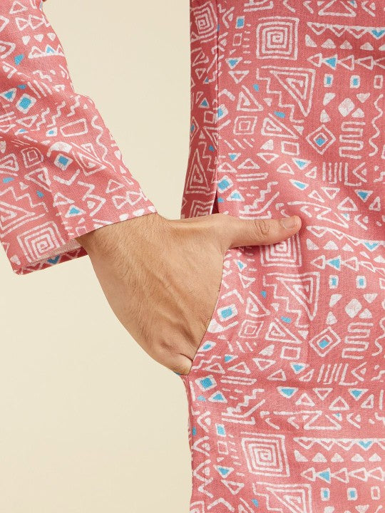 Geometric Printed Mandarin Collar Straight Kurta-KYAMSTORE