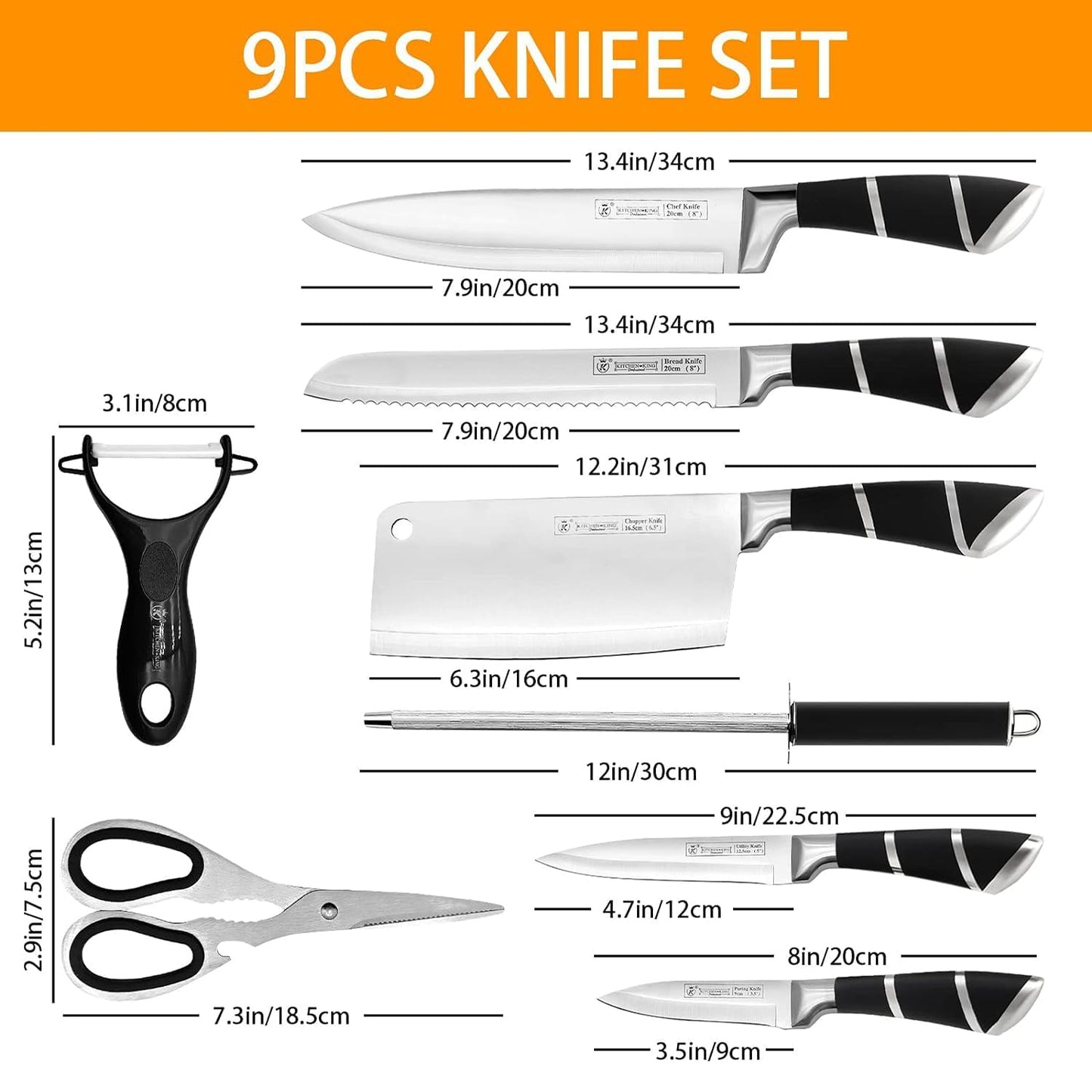 SEVEN STAR 9-Piece Stainless Steel Knife Set-KYAMSTORE