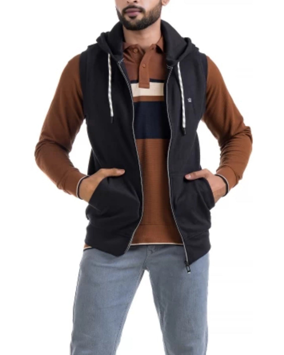 Men Sleeveless Solid Hooded Sweatshirt-KYAMSTORE