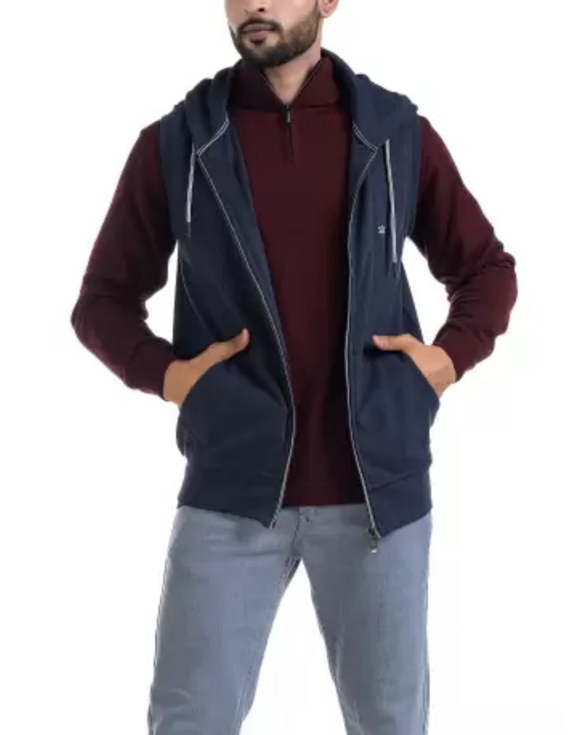 Men Sleeveless Solid Hooded Sweatshirt-KYAMSTORE