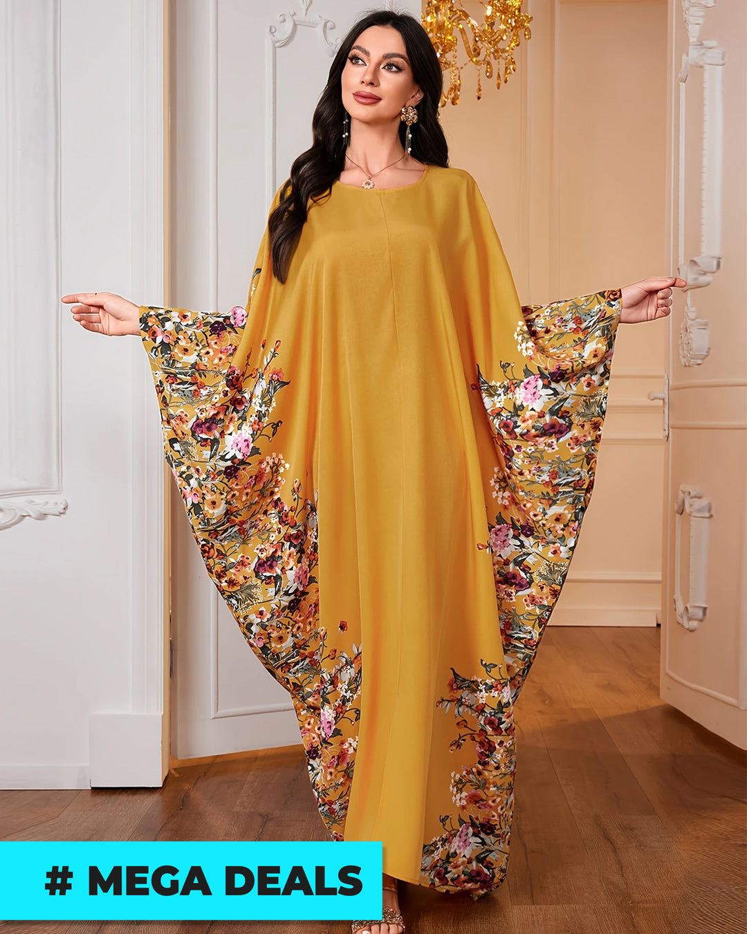 Floral Print Crew Neck Kaftan Abaya | Delivery: 7 to 10 business days | Limited stocks available | Hurry before Sold Out