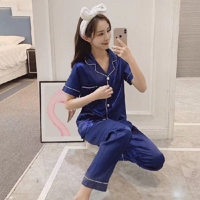 Summer pajamas Silk Pajamas | Women Pajama Sets Sleepwear | Free Size-KYAMSTORE