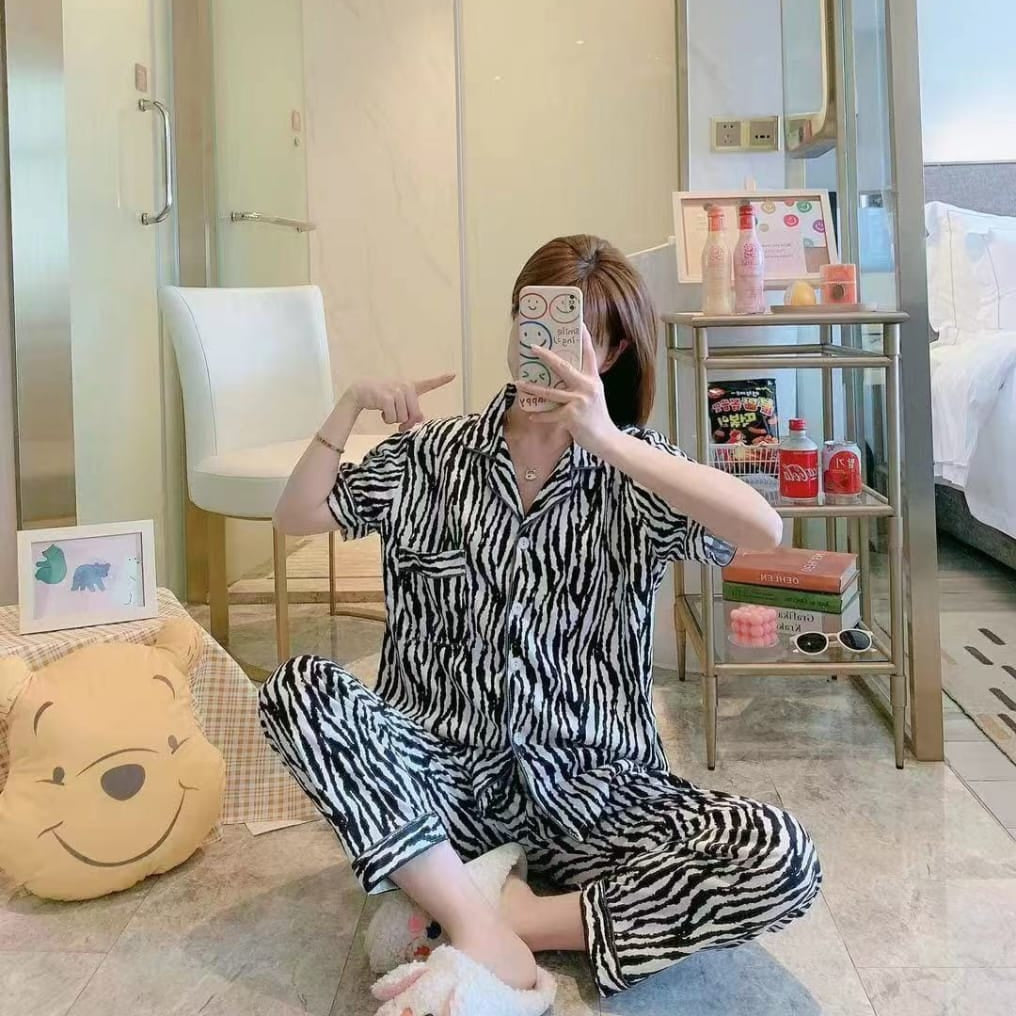 Summer pajamas Silk Pajamas | Women Pajama Sets Print Cute Sleepwear | Free Size-KYAMSTORE