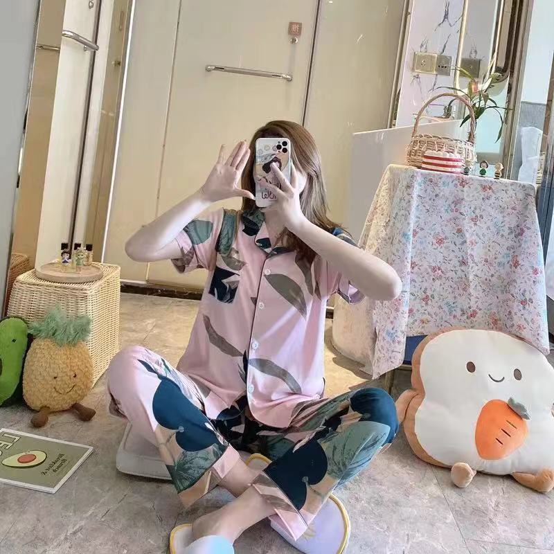 Summer pajamas Silk Pajamas | Women Pajama Sets Print Cute Sleepwear | Free Size-KYAMSTORE