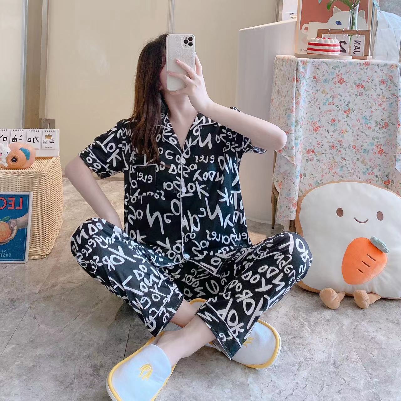 Summer pajamas Silk Pajamas | Women Pajama Sets Print Cute Sleepwear | Free Size-KYAMSTORE