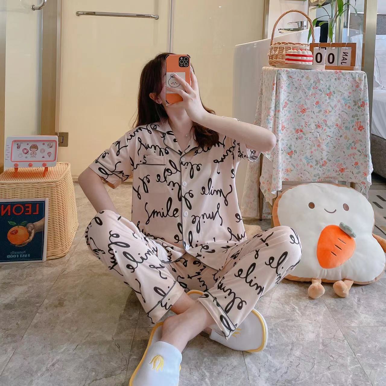Summer pajamas Silk Pajamas | Women Pajama Sets Print Cute Sleepwear | Free Size-KYAMSTORE