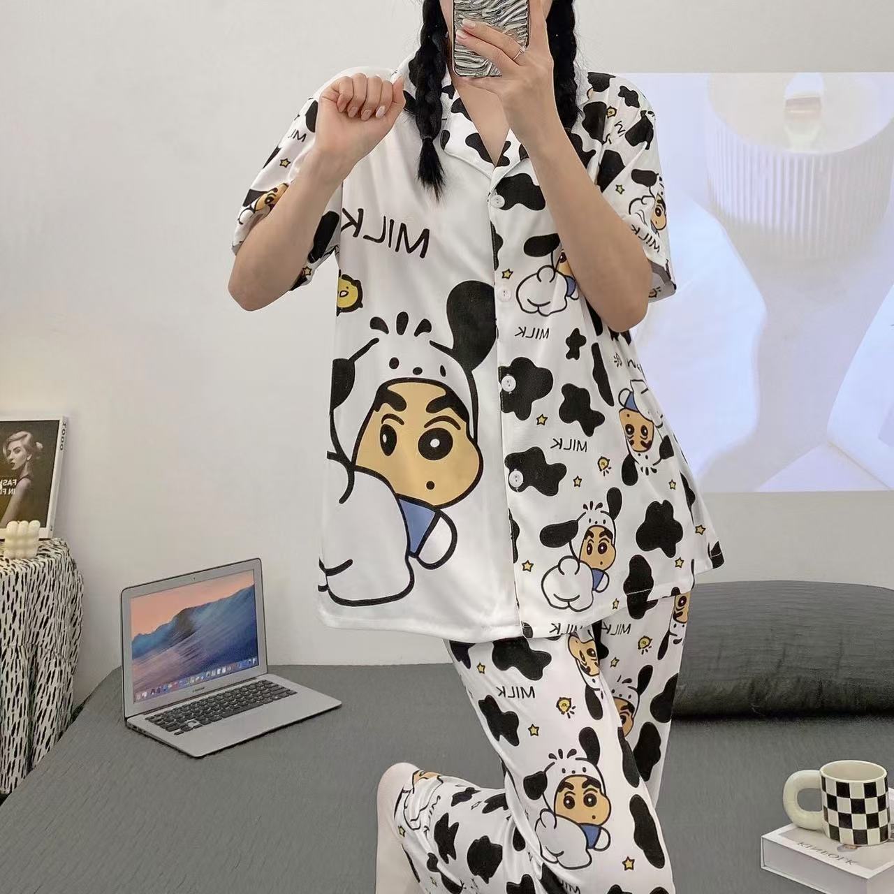 Summer pajamas Silk Pajamas | Women Pajama Sets Print Cute Sleepwear | Free Size-KYAMSTORE