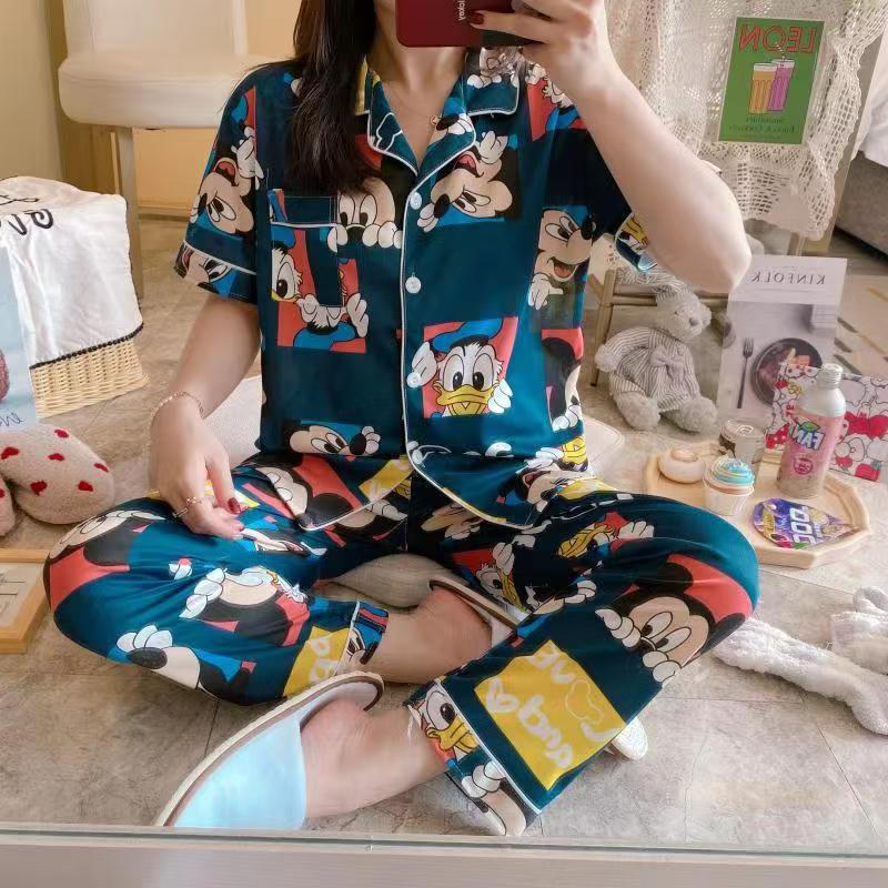 Summer pajamas Silk Pajamas | Women Pajama Sets Print Cute Sleepwear | Free Size-KYAMSTORE
