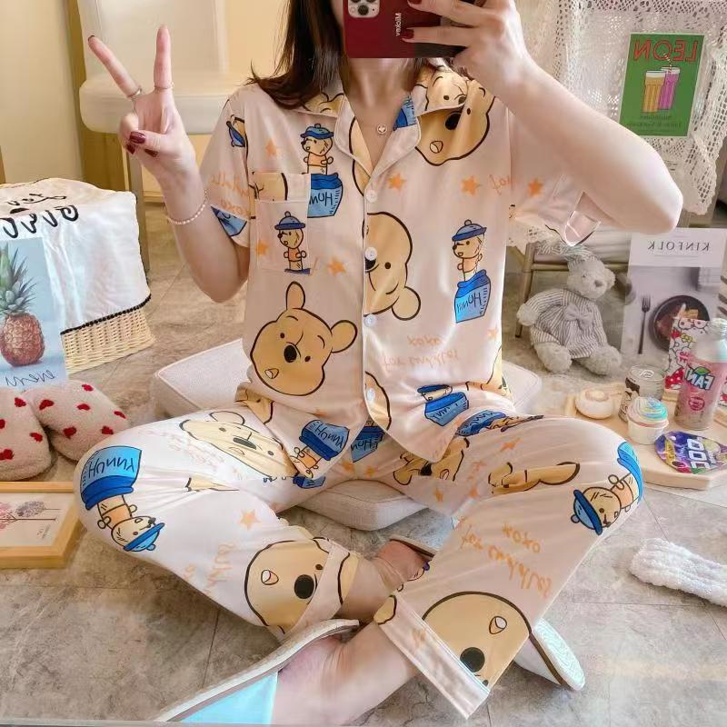 Summer pajamas Silk Pajamas | Women Pajama Sets Print Cute Sleepwear | Free Size-KYAMSTORE