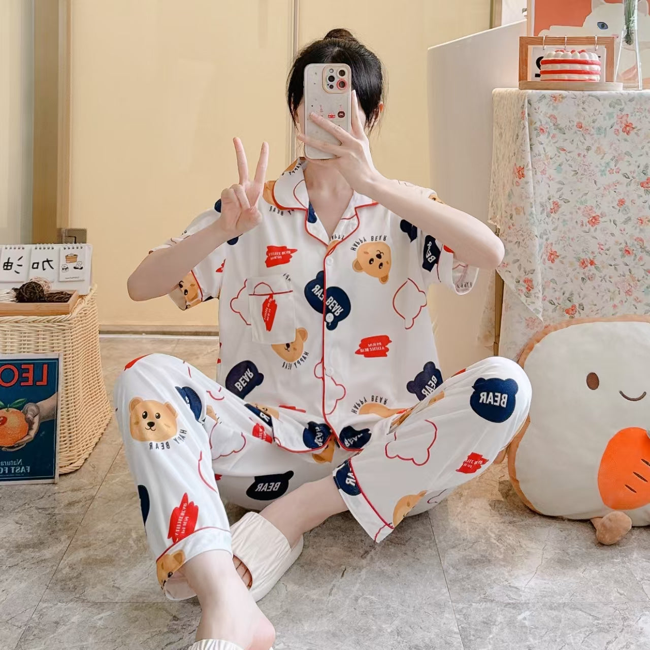 Summer pajamas Silk Pajamas | Women Pajama Sets Print Cute Sleepwear | Free Size-KYAMSTORE