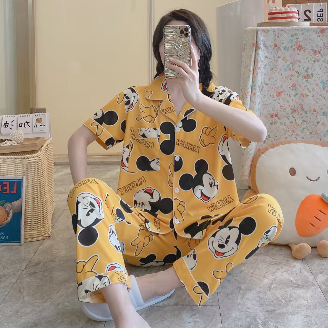 Summer pajamas Silk Pajamas | Women Pajama Sets Print Cute Sleepwear | Free Size-KYAMSTORE