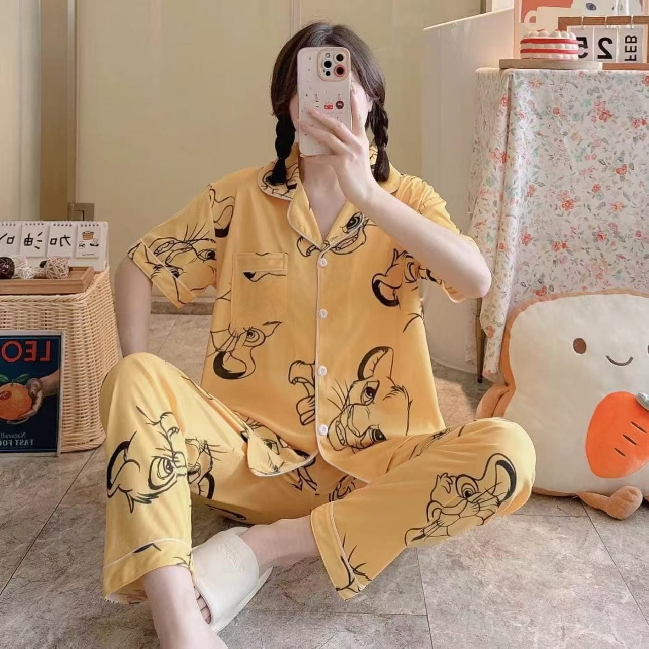 Summer pajamas Silk Pajamas | Women Pajama Sets Print Cute Sleepwear | Free Size-KYAMSTORE