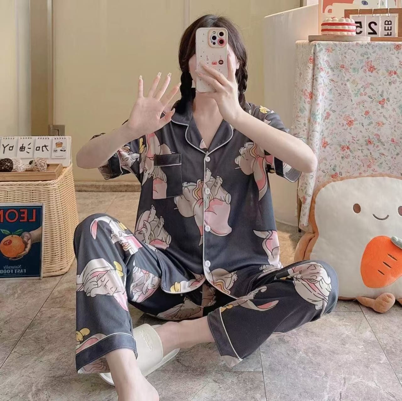 Summer pajamas Silk Pajamas | Women Pajama Sets Print Cute Sleepwear | Free Size-KYAMSTORE