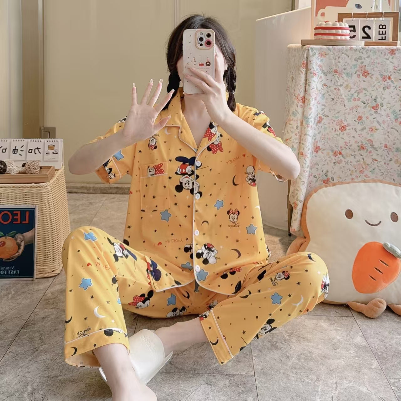 Summer pajamas Silk Pajamas | Women Pajama Sets Print Cute Sleepwear | Free Size-KYAMSTORE