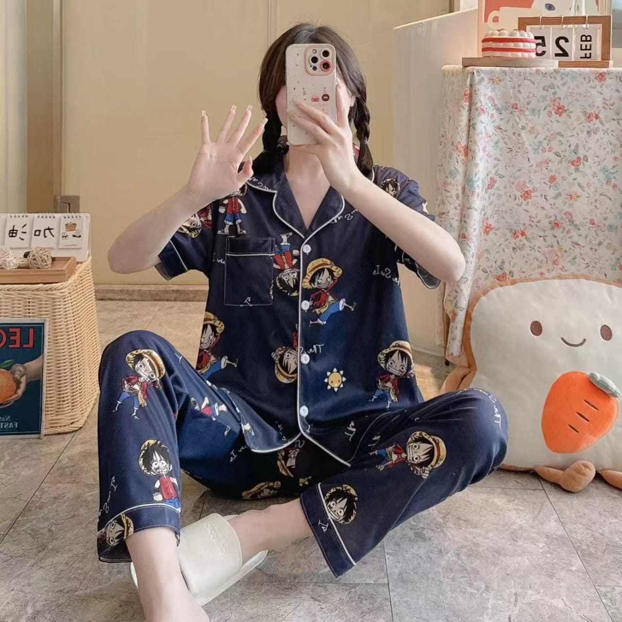 Summer pajamas Silk Pajamas | Women Pajama Sets Print Cute Sleepwear | Free Size-KYAMSTORE
