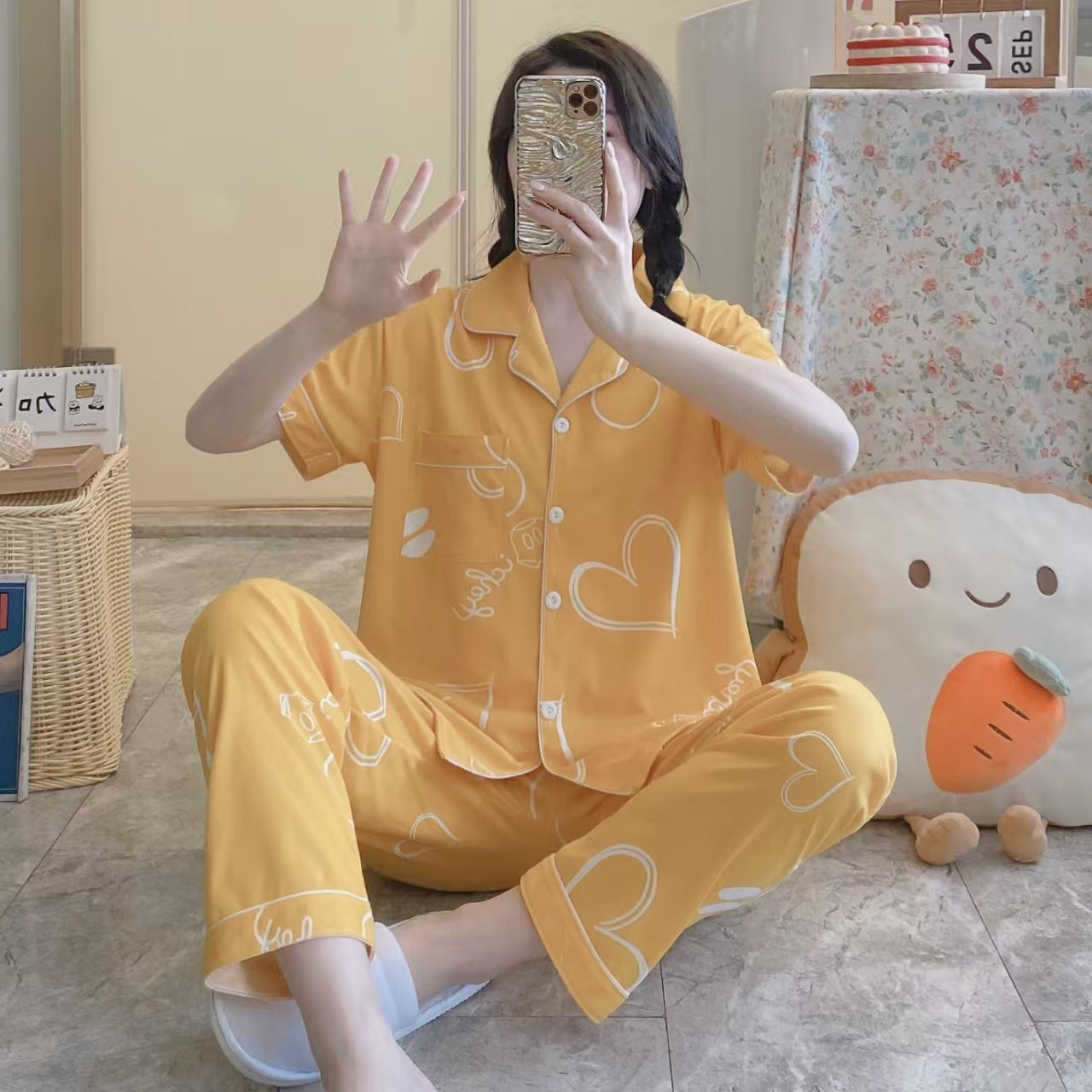 Summer pajamas Silk Pajamas | Women Pajama Sets Print Cute Sleepwear | Free Size-KYAMSTORE