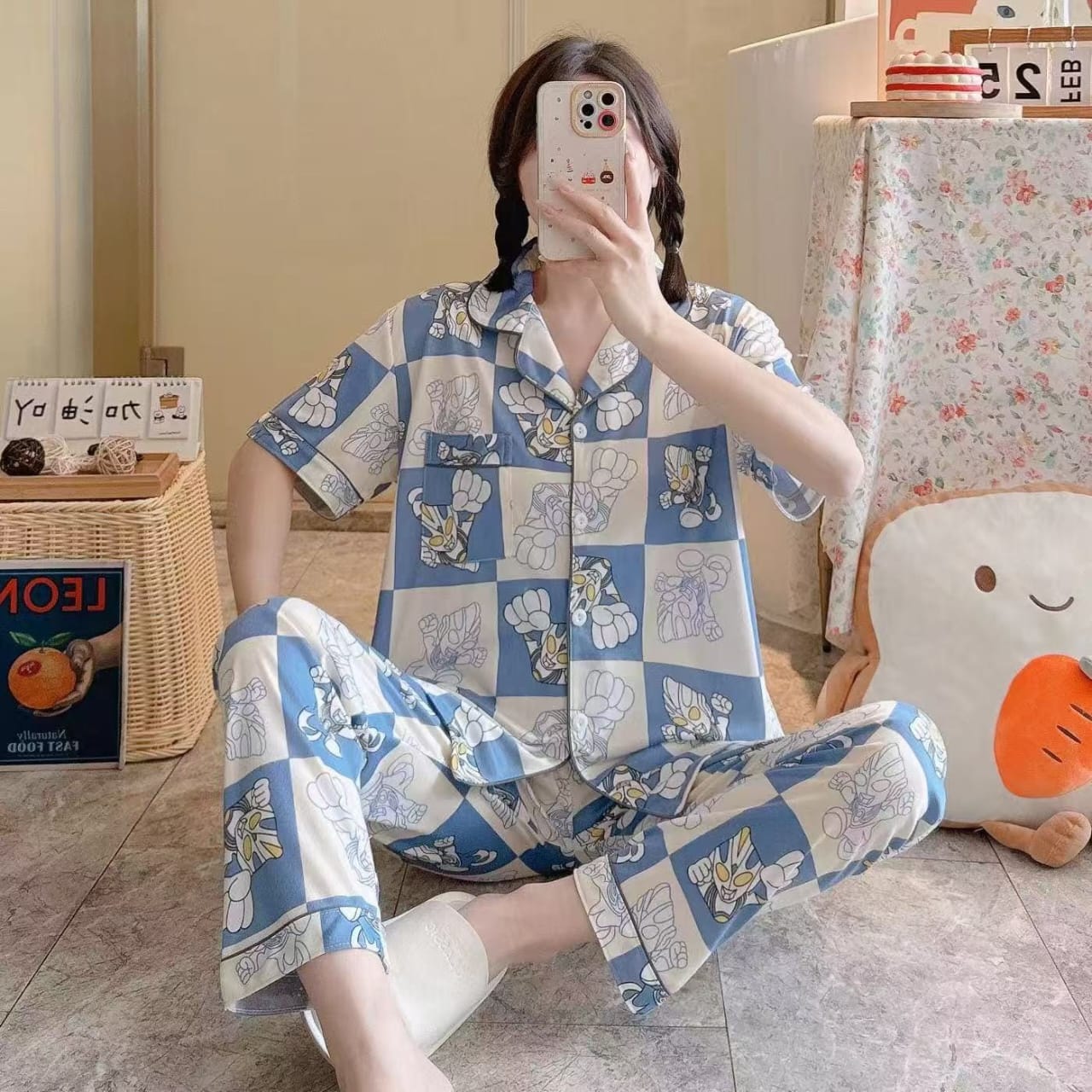 Summer pajamas Silk Pajamas | Women Pajama Sets Print Cute Sleepwear | Free Size-KYAMSTORE