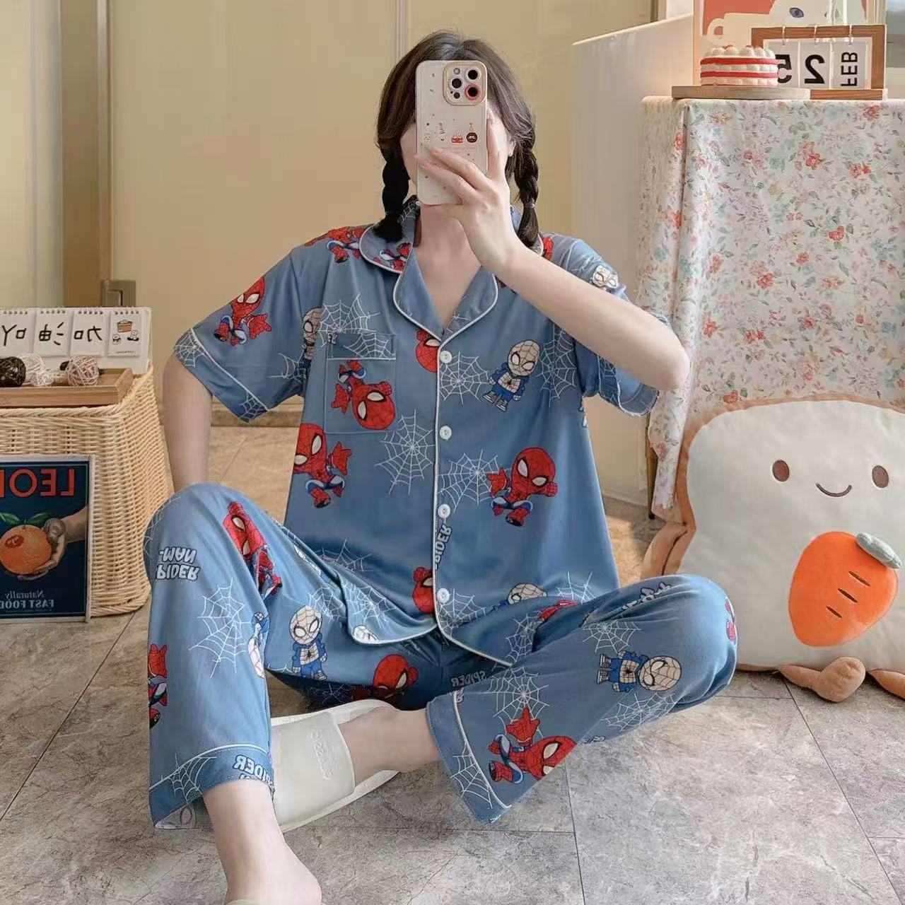 Summer pajamas Silk Pajamas | Women Pajama Sets Print Cute Sleepwear | Free Size-KYAMSTORE