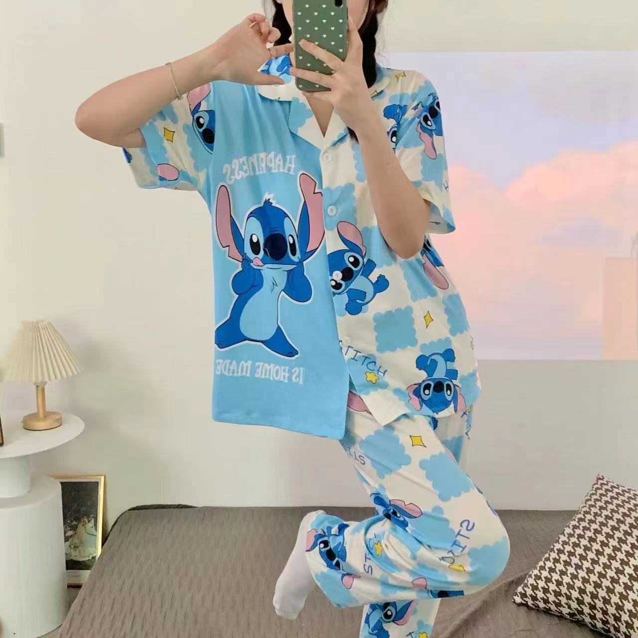 Summer pajamas Silk Pajamas | Women Pajama Sets Print Cute Sleepwear | Free Size-KYAMSTORE