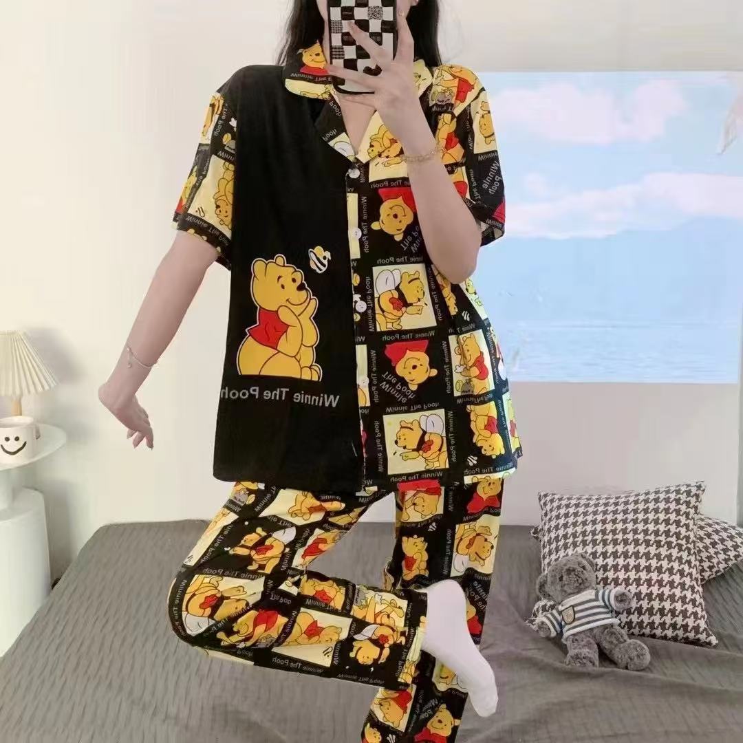 Summer pajamas Silk Pajamas | Women Pajama Sets Print Cute Sleepwear | Free Size-KYAMSTORE