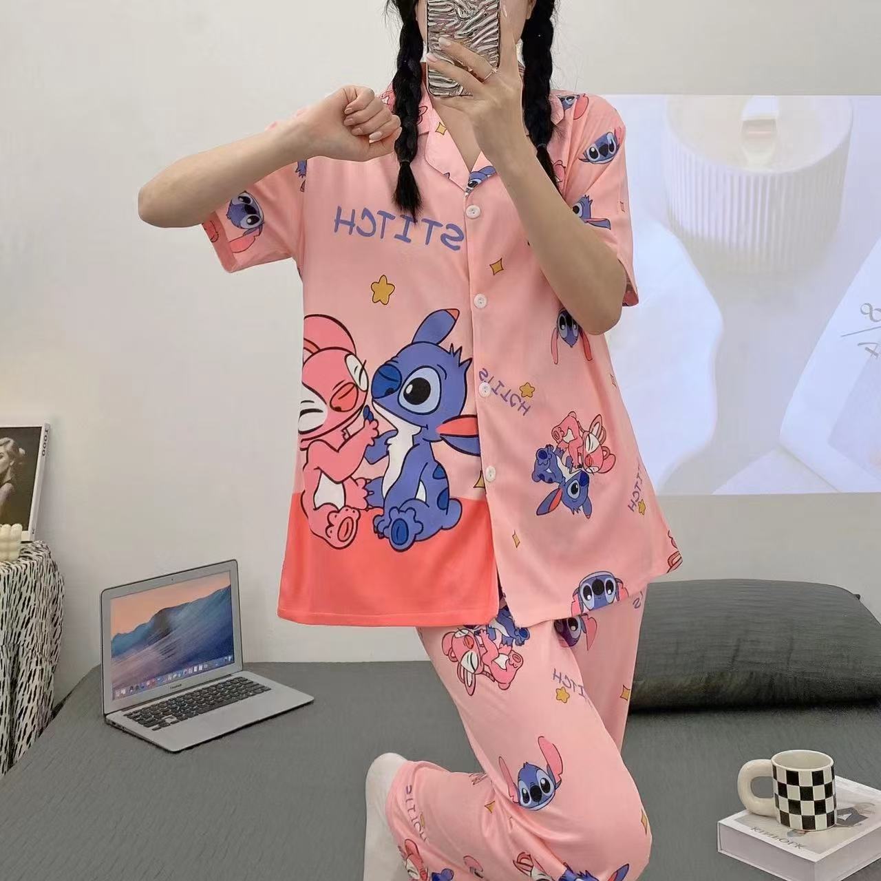 Summer pajamas Silk Pajamas | Women Pajama Sets Print Cute Sleepwear | Free Size-KYAMSTORE