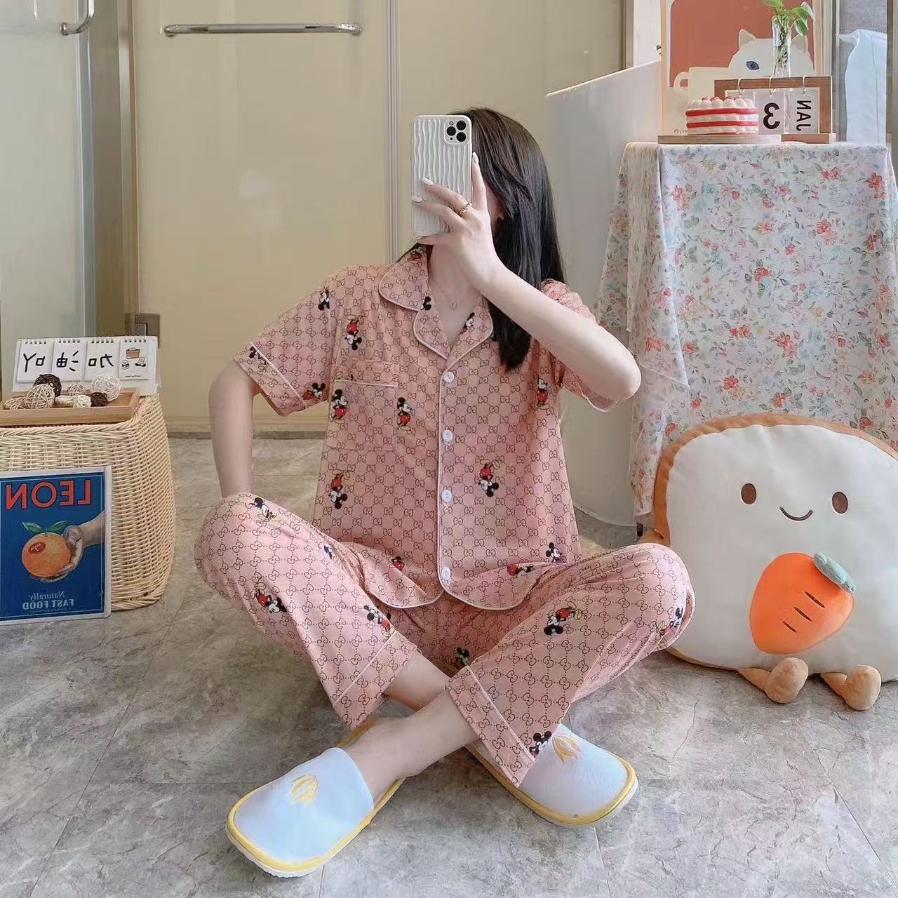 Summer pajamas Silk Pajamas | Women Pajama Sets Print Cute Sleepwear | Free Size-KYAMSTORE