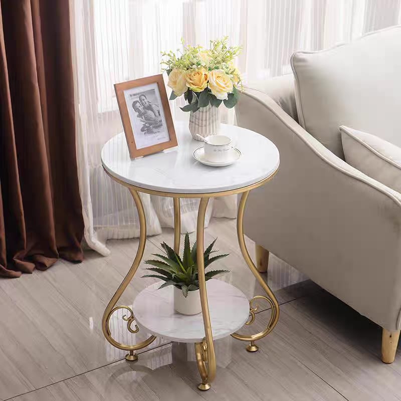 Marble Round Coffee Table with Two Layer for Living Room