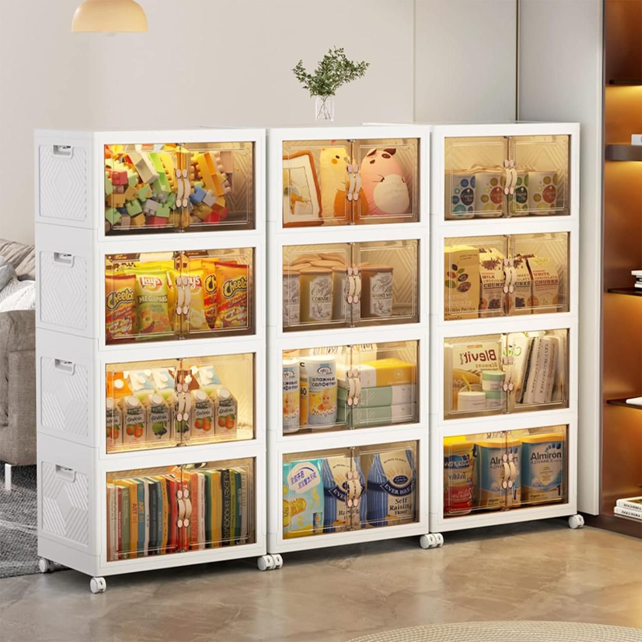 Plastic Storage Cabinets with Wheels, 4 x 63L Room Organizer
