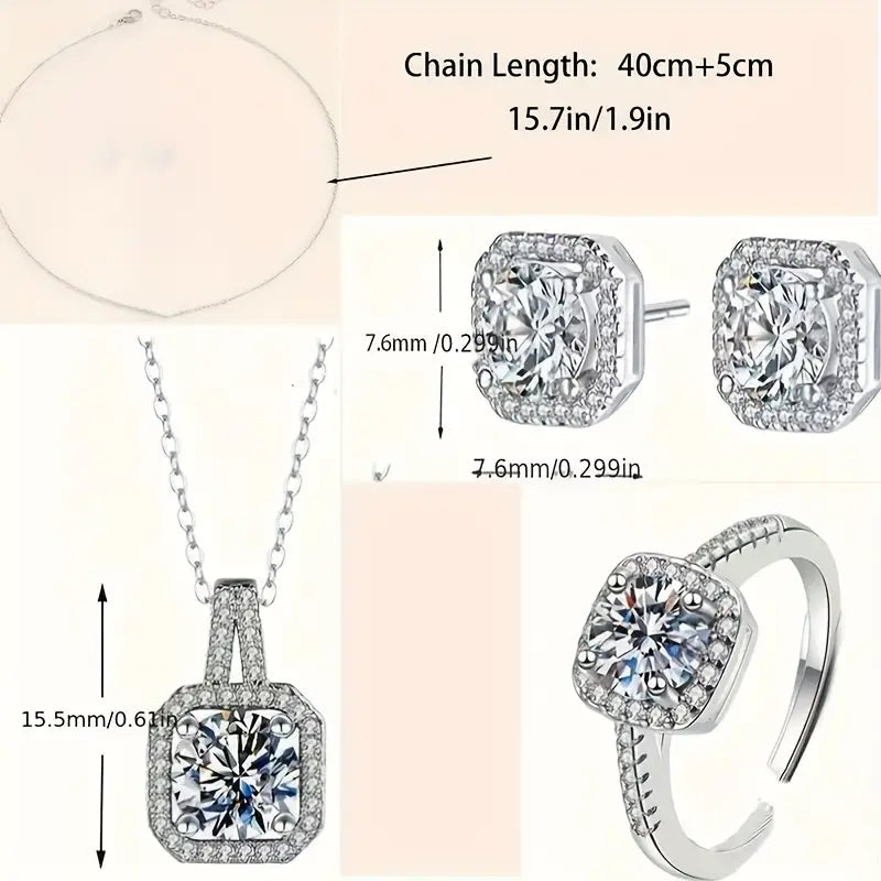 Zirconia Cuboid Jewelry Set – Earrings, Pendant & Ring | Delivery: 5 to 10 business days | Limited stocks available | Hurry before Sold Out