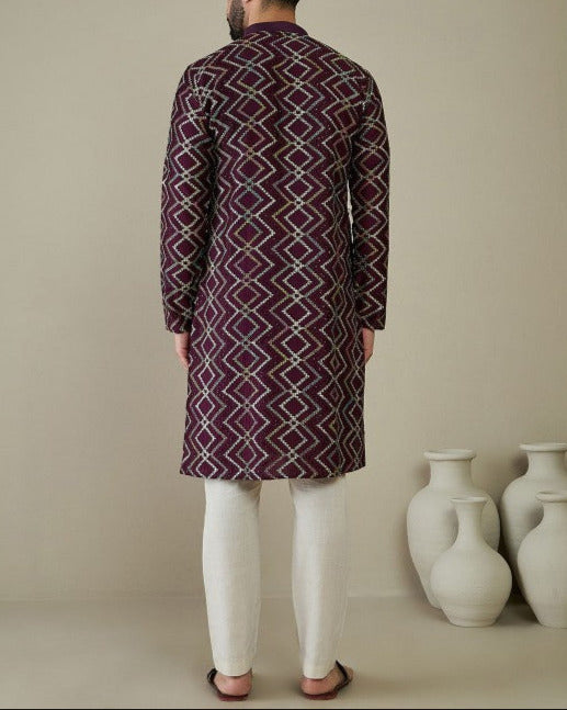 Men Ethnic Motifs Embroidered Thread Work Kurta-KYAMSTORE