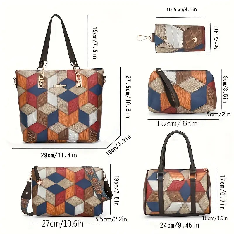 Fashionable Mixed Color Faux Leather Tote Bag Set | Delivery: 7 to 10 business days | Limited stocks available | Hurry before Sold Out