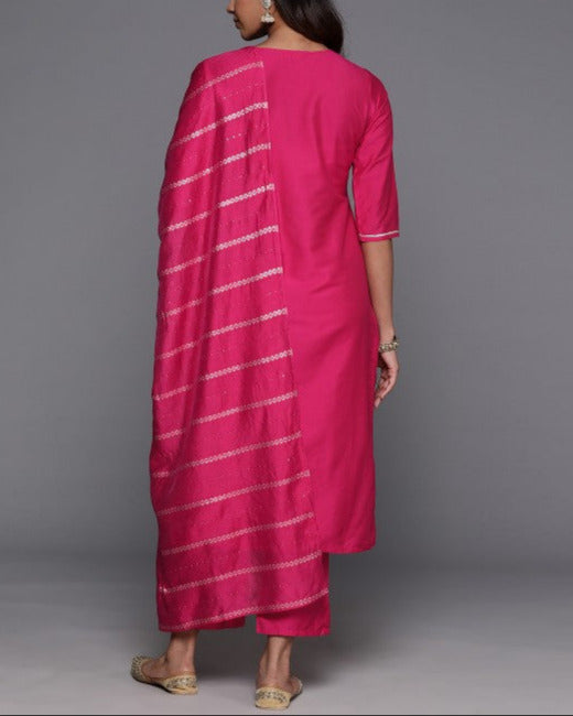 Women Floral Yoke Design Regular Sequinned Kurta with Trousers Dupatta-KYAMSTORE