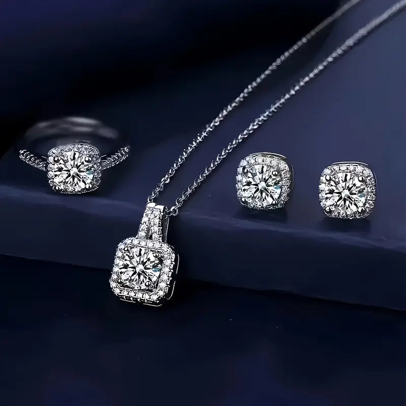 Zirconia Cuboid Jewelry Set – Earrings, Pendant & Ring | Delivery: 5 to 10 business days | Limited stocks available | Hurry before Sold Out