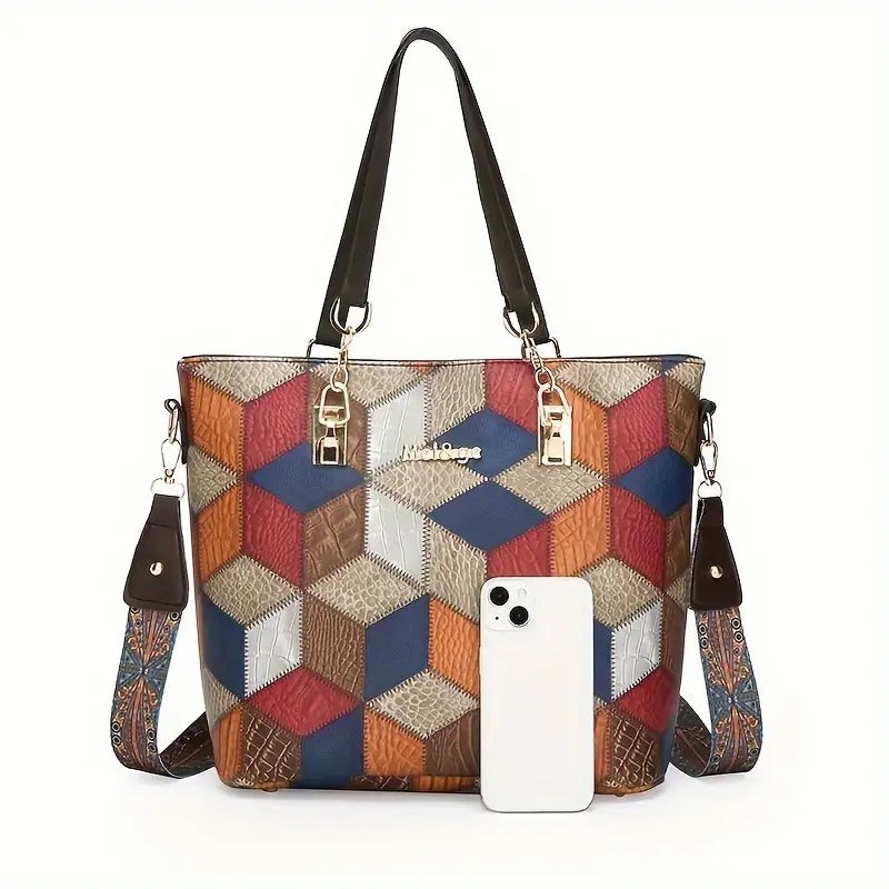 Fashionable Mixed Color Faux Leather Tote Bag Set | Delivery: 7 to 10 business days | Limited stocks available | Hurry before Sold Out