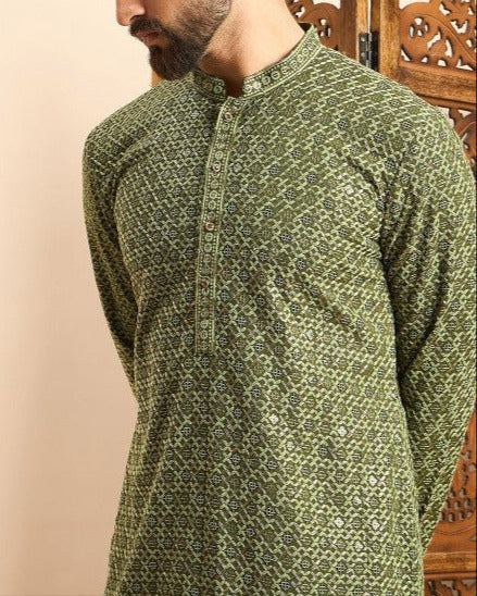 Embroidered Mandarin Collar Ethnic Wear Kurta-KYAMSTORE