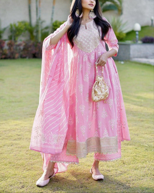 Women Ethnic Motifs Embroidered Pure Cotton Kurta With Palazzos & With Dupatta-KYAMSTORE