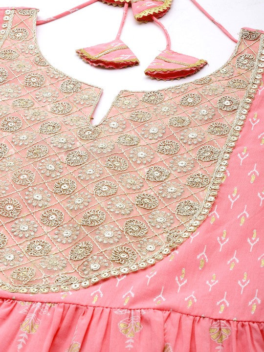 Women Ethnic Motifs Embroidered Pure Cotton Kurta With Palazzos & With Dupatta-KYAMSTORE