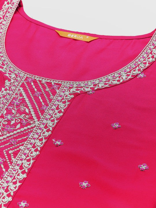 Women Floral Yoke Design Regular Sequinned Kurta with Trousers Dupatta-KYAMSTORE