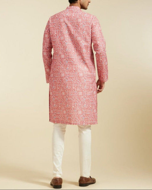 Geometric Printed Mandarin Collar Straight Kurta-KYAMSTORE