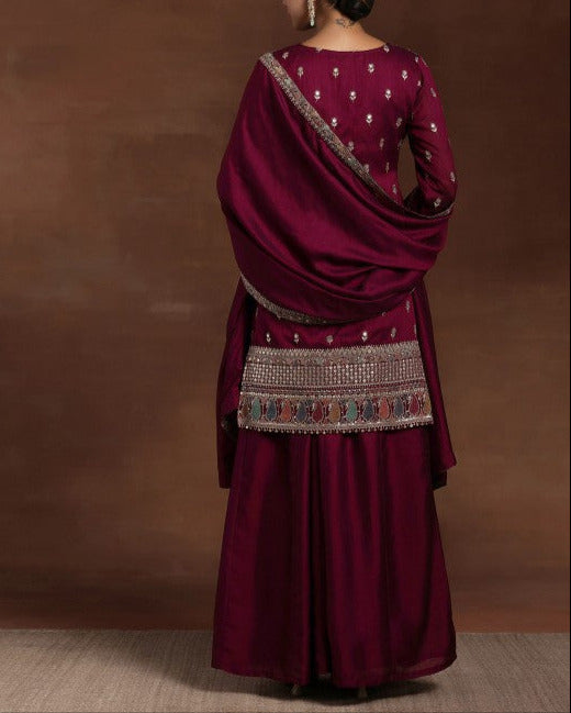 Ethnic Motifs Embroidered Sequinned Straight Kurta With Palazzos & Dupatta-KYAMSTORE