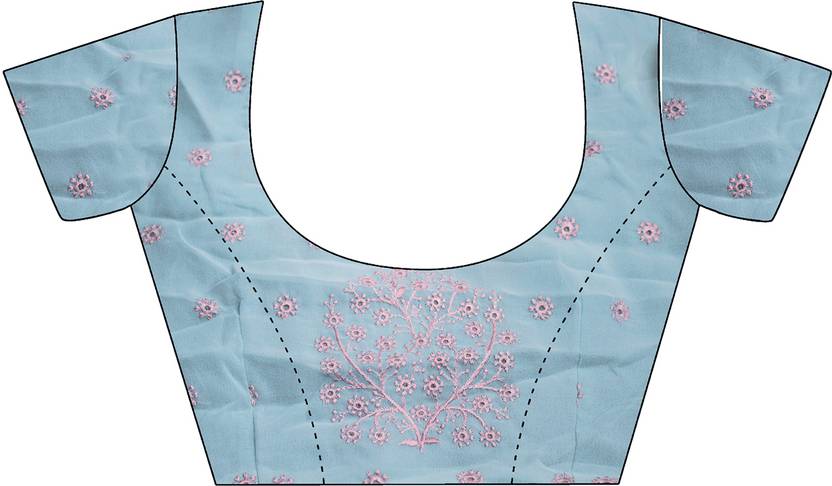 Embroidered, Embellished Bollywood Chiffon, Georgette Saree (Pink, Blue, Silver) | Delivery: 10 to 12 business days | Limited stocks available