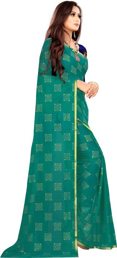 Printed Bollywood Chiffon Saree (Dark Green) | Delivery: 10 to 12 business days | Limited stocks available