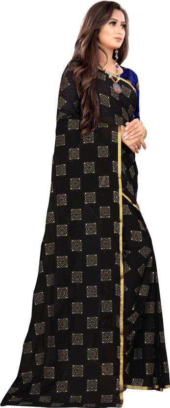 Printed Bollywood Chiffon Saree (Black) | Delivery: 10 to 12 business days | Limited stocks available