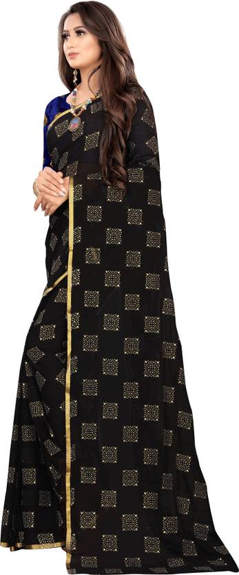 Printed Bollywood Chiffon Saree (Black) | Delivery: 10 to 12 business days | Limited stocks available