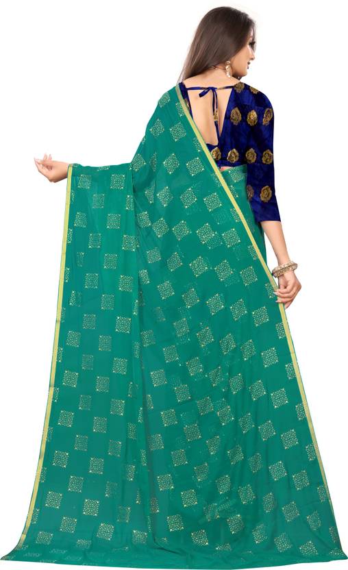 Printed Bollywood Chiffon Saree (Dark Green) | Delivery: 10 to 12 business days | Limited stocks available